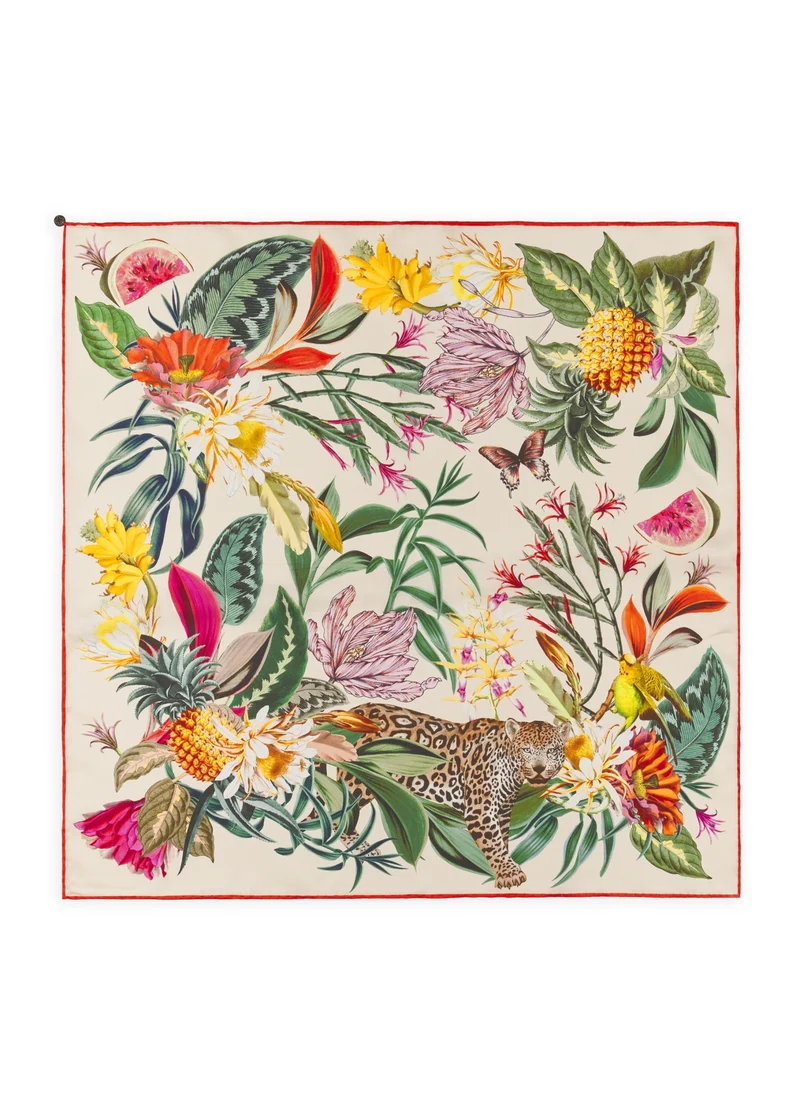 PRINTED NICKI SILK LEOPARD FLOWER MIX beige-53X53CM, beige