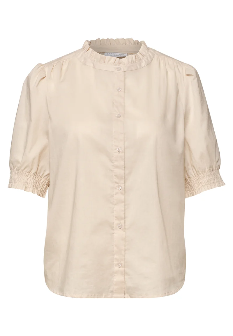 Buttoned frill collar blouse w, stone sand