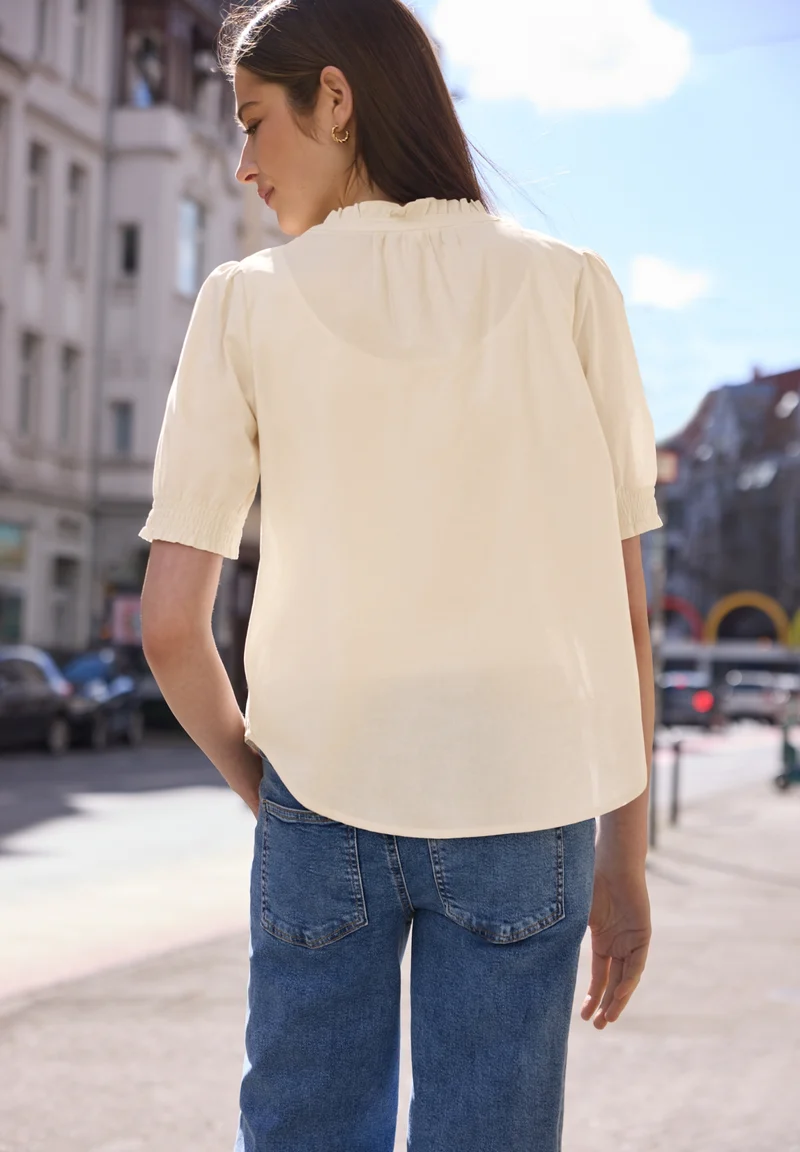 Buttoned frill collar blouse w, stone sand