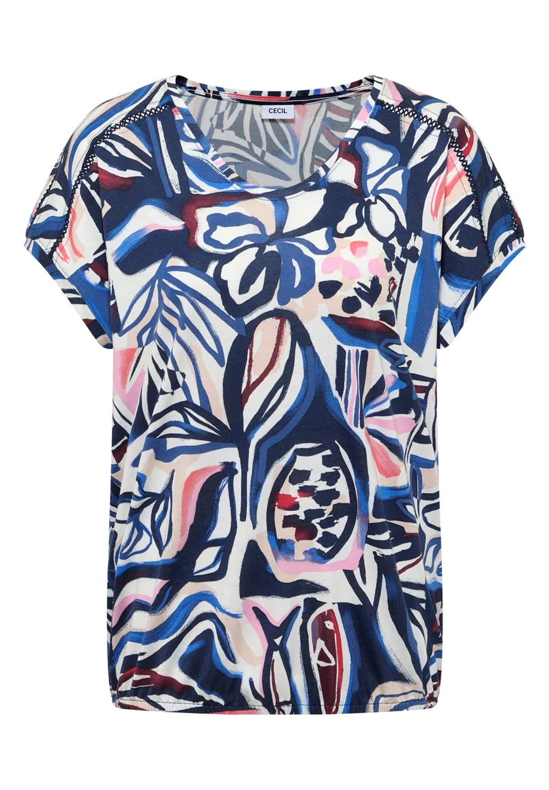TOS Multi AOP Lace Shoulder T-, universal blue