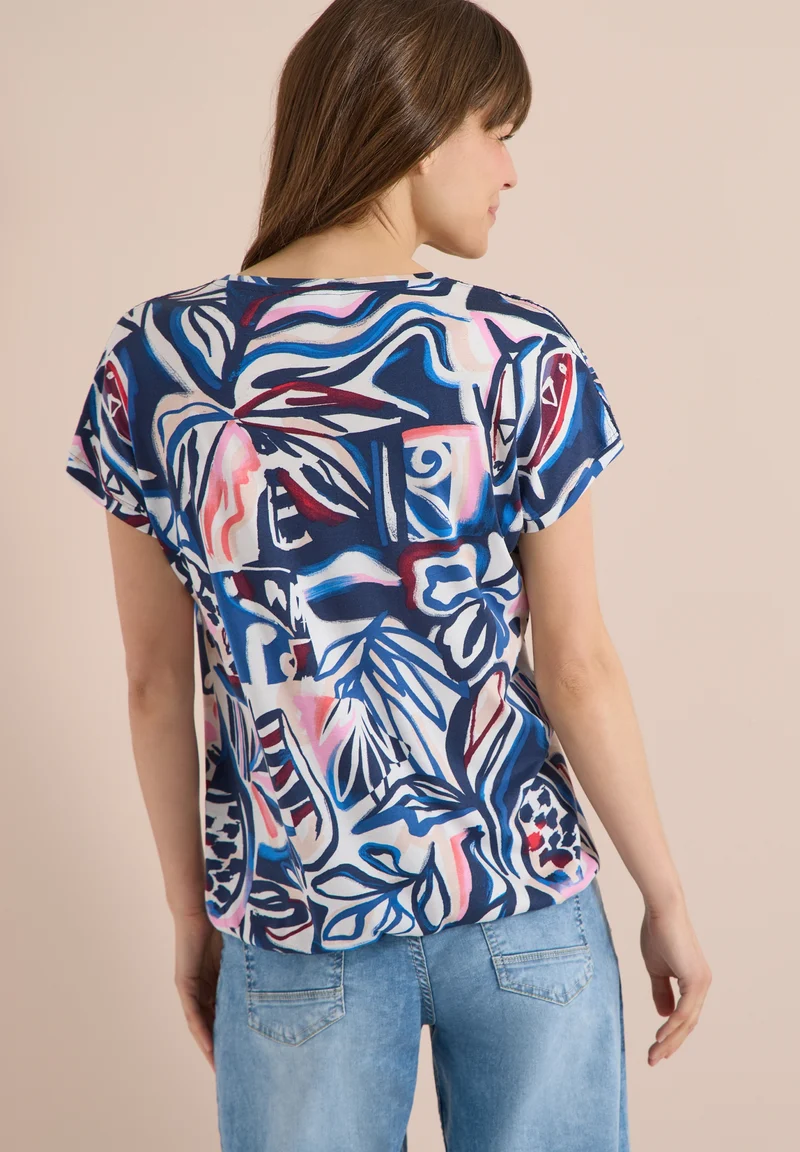 TOS Multi AOP Lace Shoulder T-, universal blue