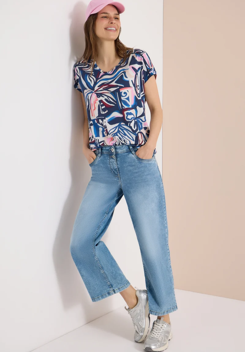 TOS Multi AOP Lace Shoulder T-, universal blue
