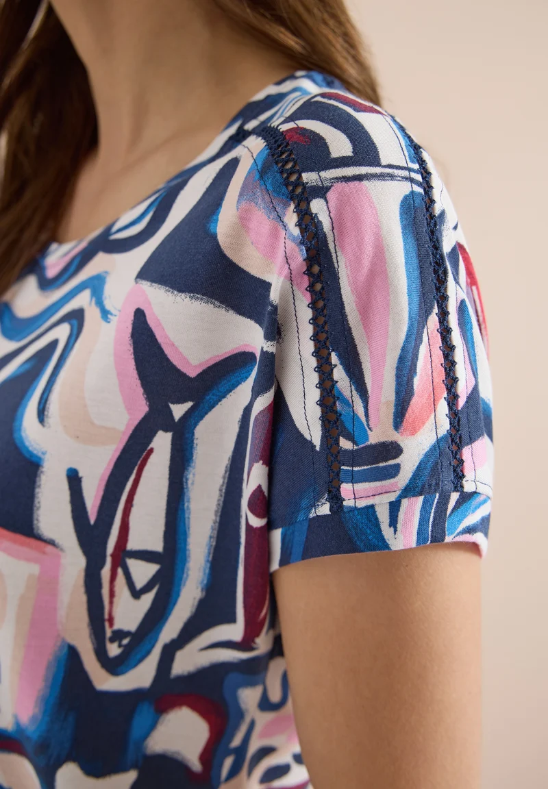 TOS Multi AOP Lace Shoulder T-, universal blue