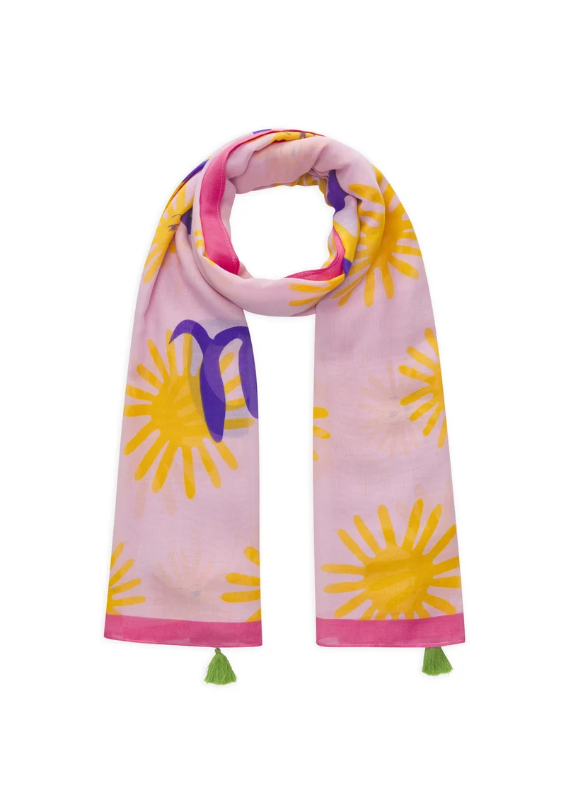 PRINTED SCARF MODAL/COTTON SUNS ALLOVER WITH QUOTE lila-100X180CM, lila
