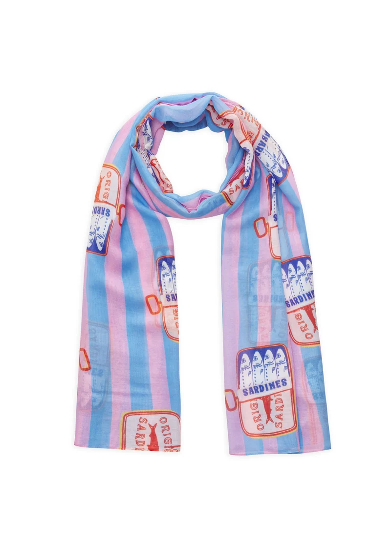 PRINTED SCARF MODAL/COTTON SADRINES STRIPES blau-70X180CM, blau