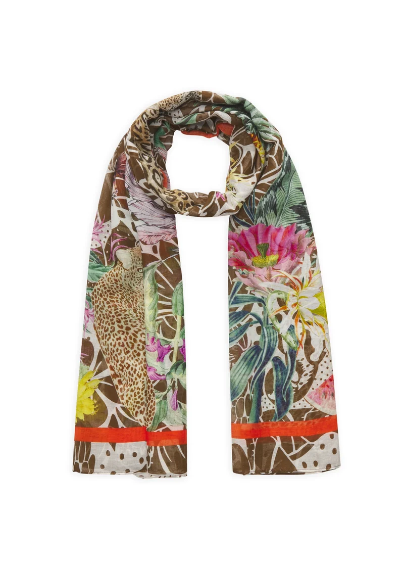 PRINTED SCARF COTTON JUNGLE CONTRAST LINE braun-90X180CM, braun