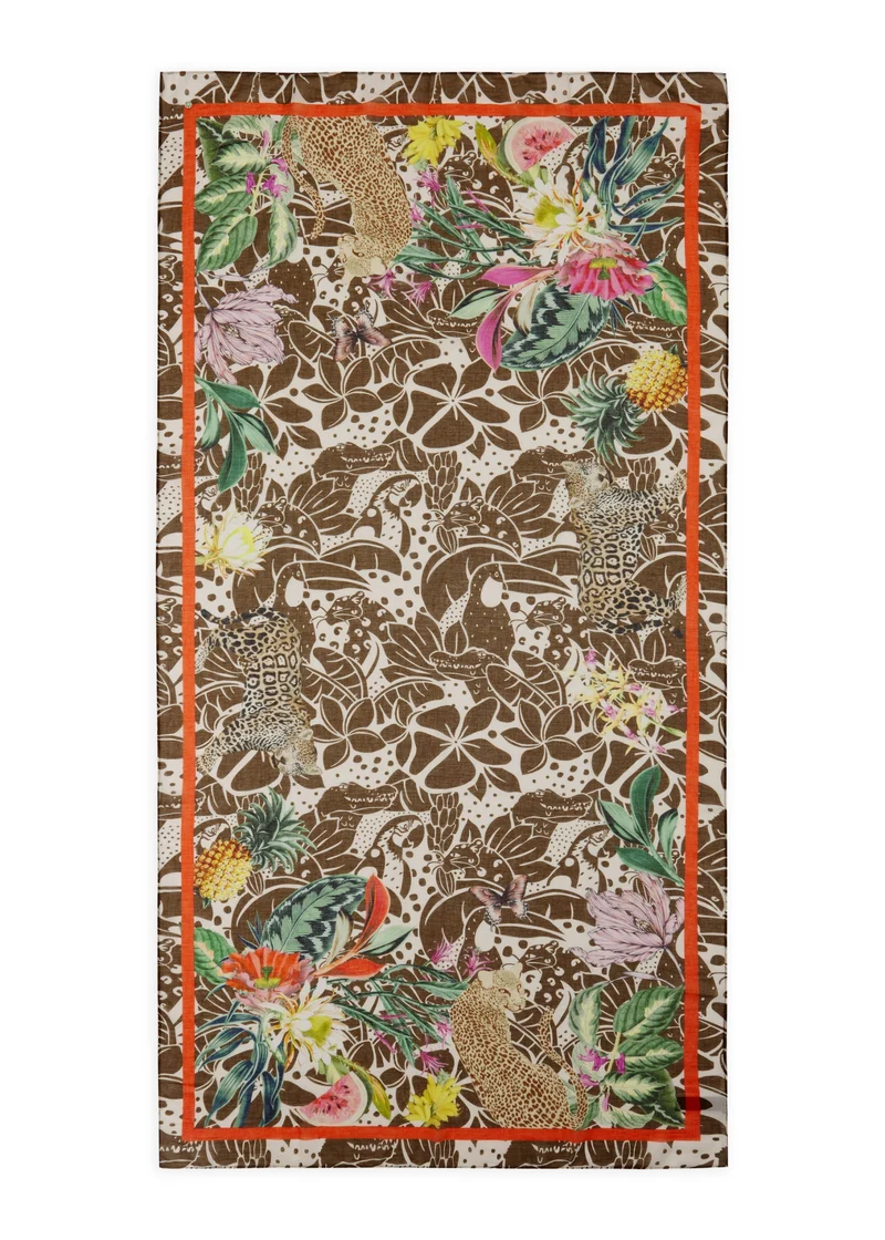 PRINTED SCARF COTTON JUNGLE CONTRAST LINE braun-90X180CM, braun