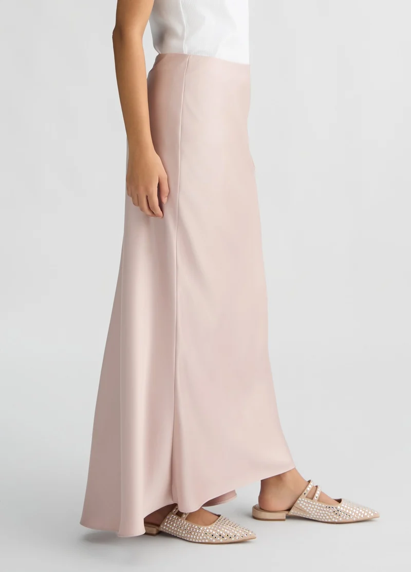 Long Pink Satin Skirt