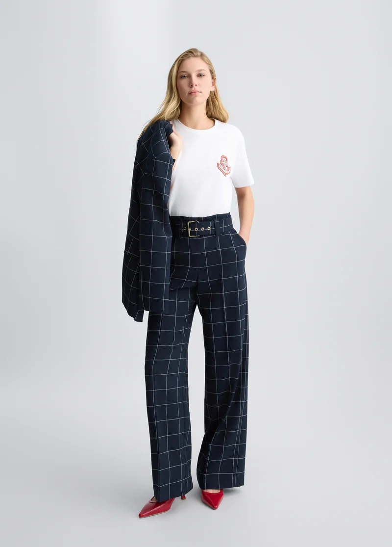 High-Rise Check Trousers