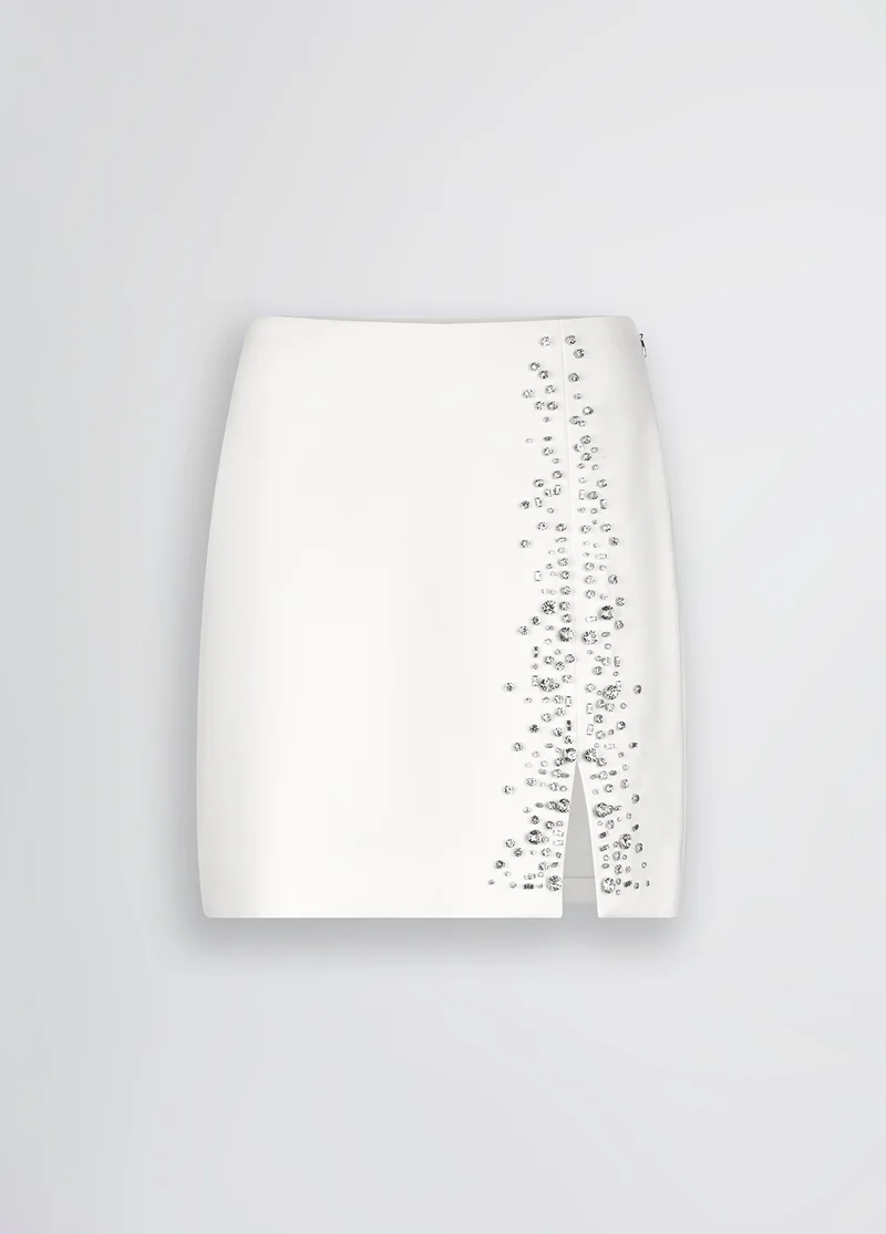 White Mini Skirt with Bejewelled Embellishment