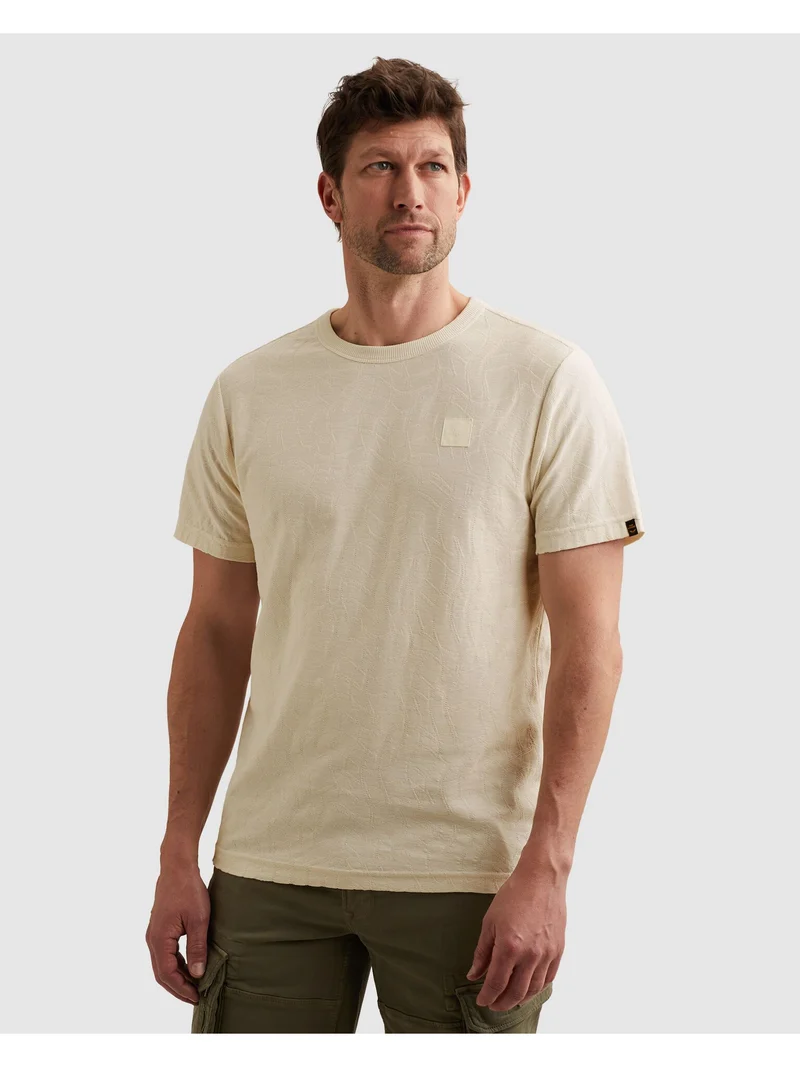 Short sleeve r-neck jacquard jerse, Egret