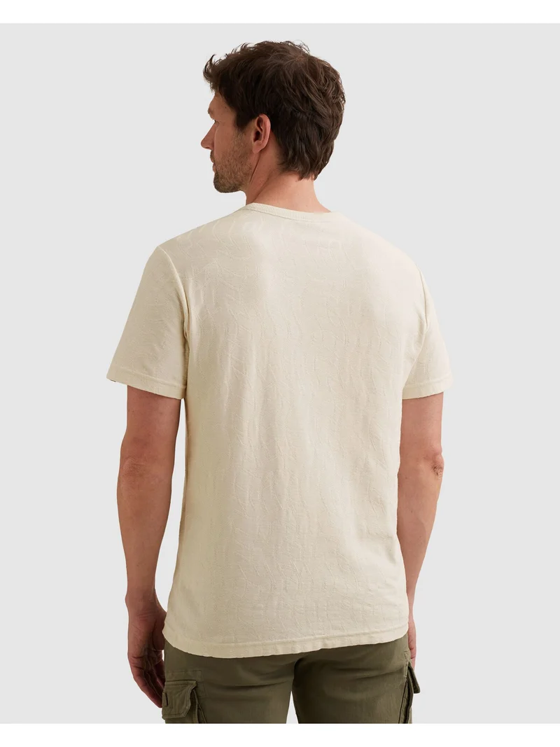 Short sleeve r-neck jacquard jerse, Egret