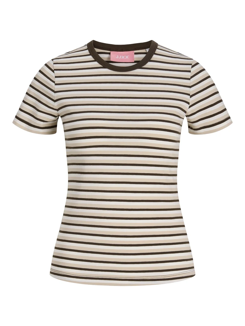 JXGIGI STR SS STRIPE TEE JRS EXP LN, Cloud Dancer/Oatmeal & Demitasse