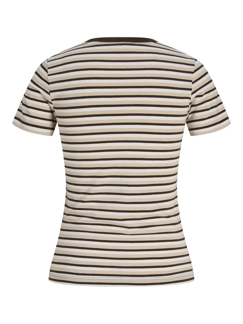 JXGIGI STR SS STRIPE TEE JRS EXP LN, Cloud Dancer/Oatmeal & Demitasse