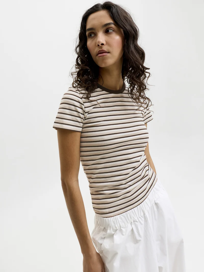 JXGIGI STR SS STRIPE TEE JRS EXP LN, Cloud Dancer/Oatmeal & Demitasse