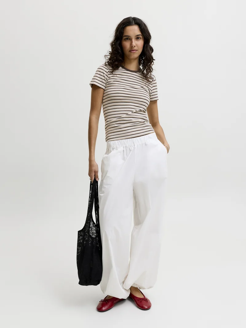 JXGIGI STR SS STRIPE TEE JRS EXP LN, Cloud Dancer/Oatmeal & Demitasse