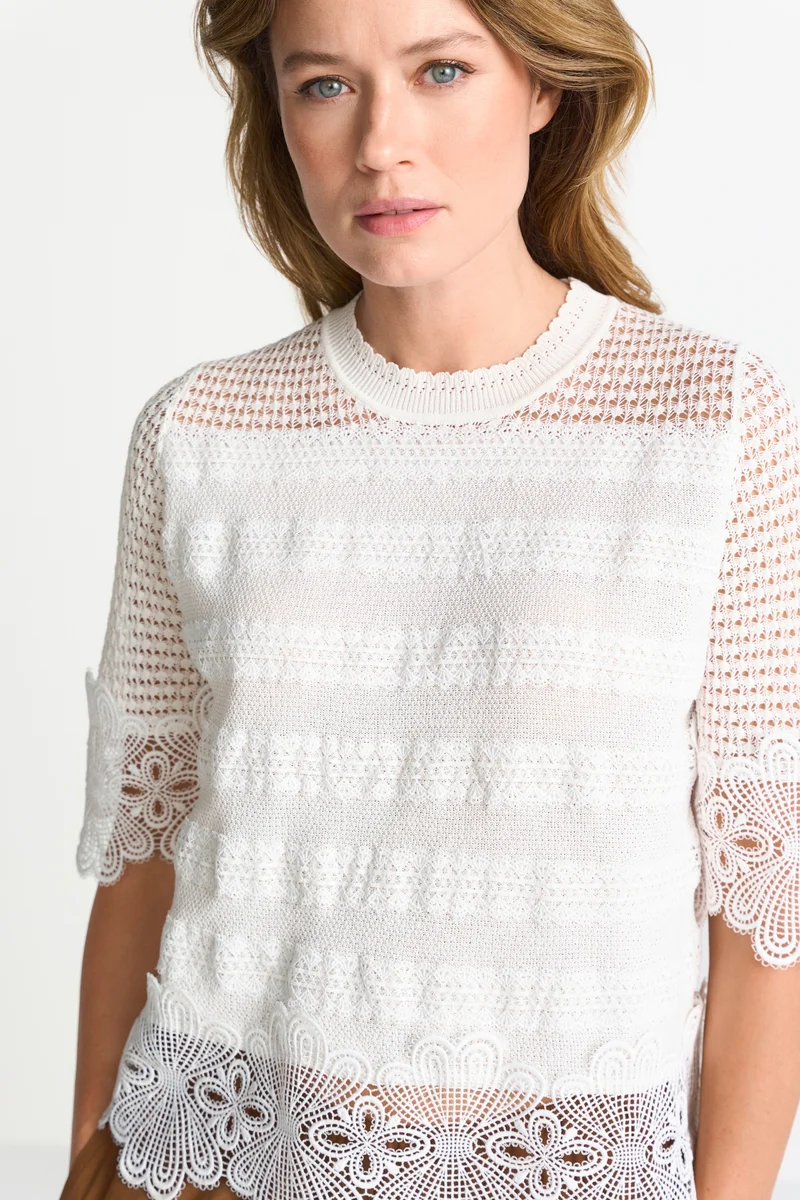 RNK SH SLVS Lace Stitch, pearl white