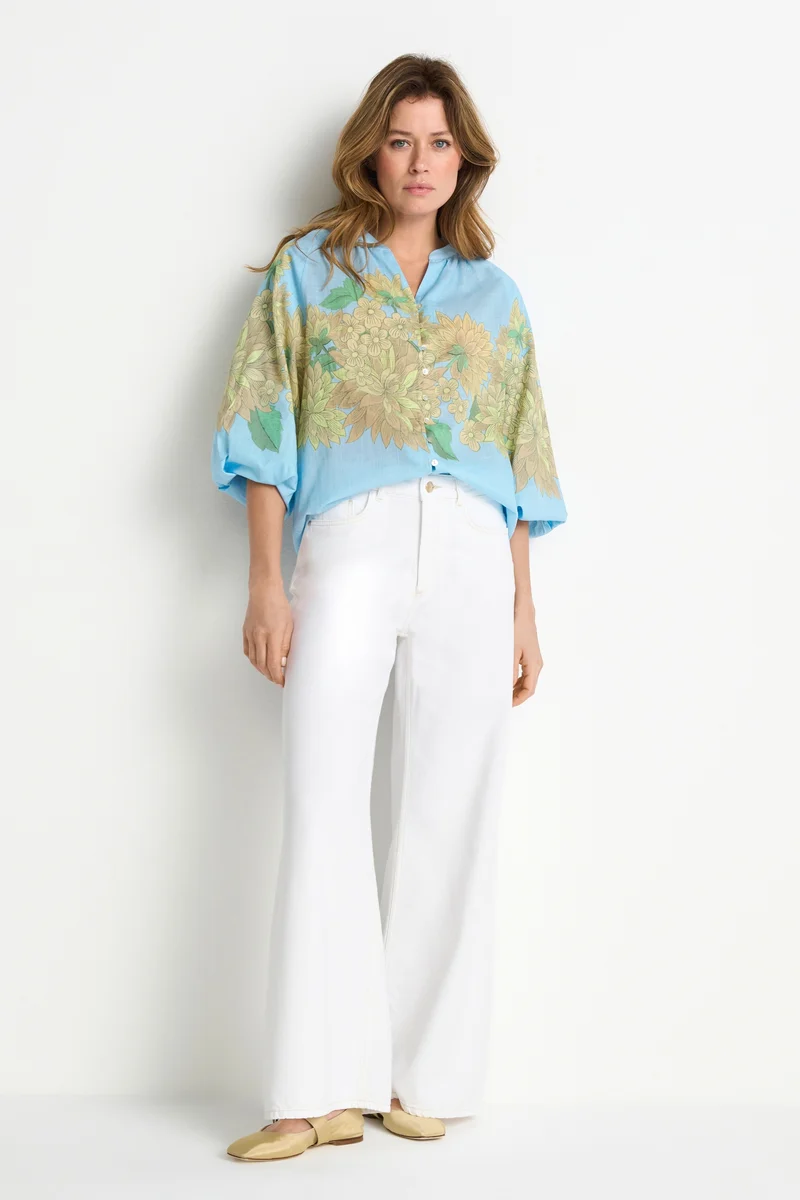Blouse with place print, lagoon