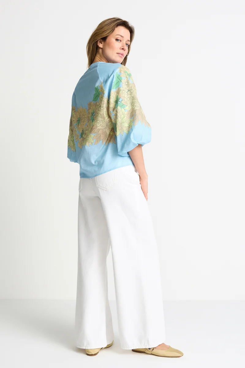 Blouse with place print, lagoon