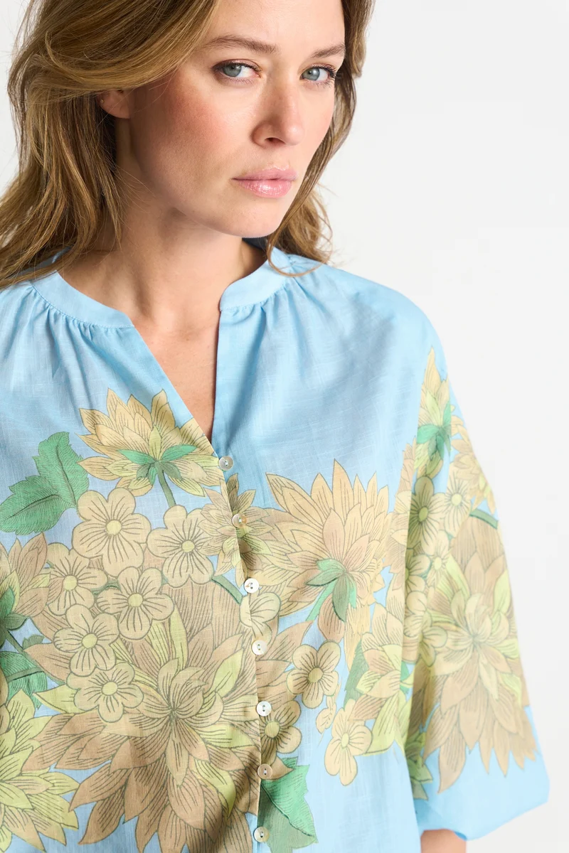 Blouse with place print, lagoon