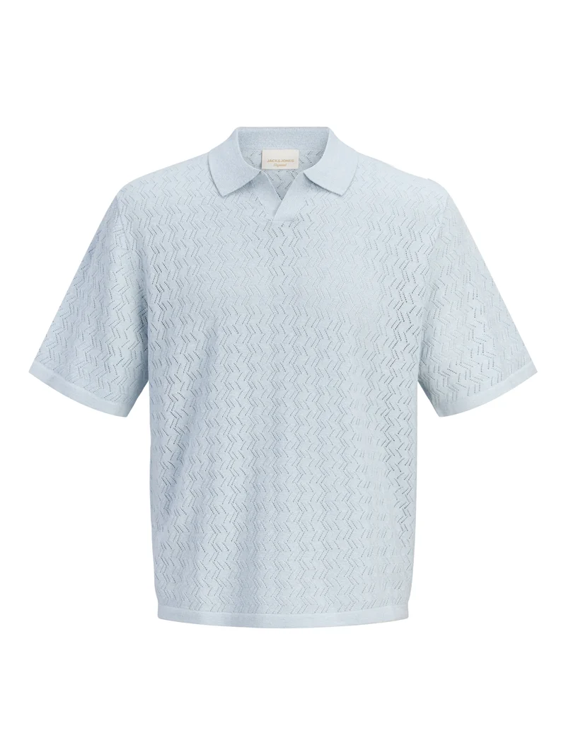 JORTYLER KNIT SS SPLIT NECK POLO SN, Cashmere Blue