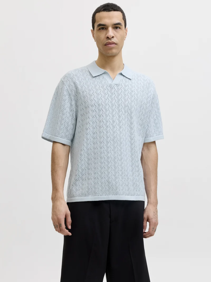 JORTYLER KNIT SS SPLIT NECK POLO SN, Cashmere Blue
