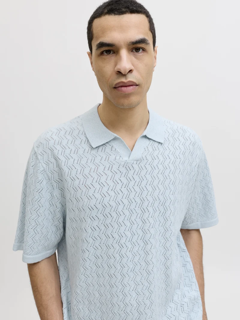 JORTYLER KNIT SS SPLIT NECK POLO SN, Cashmere Blue