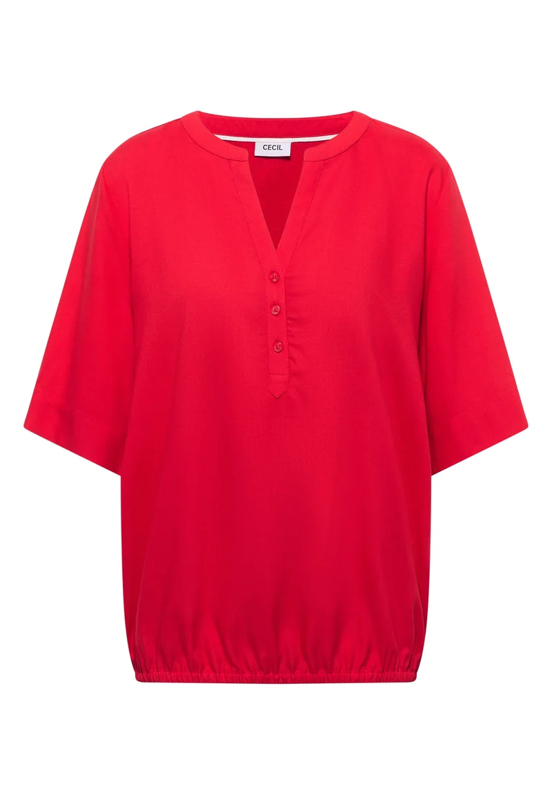 NOS Solid Splitneck Blouse, glazed apple red