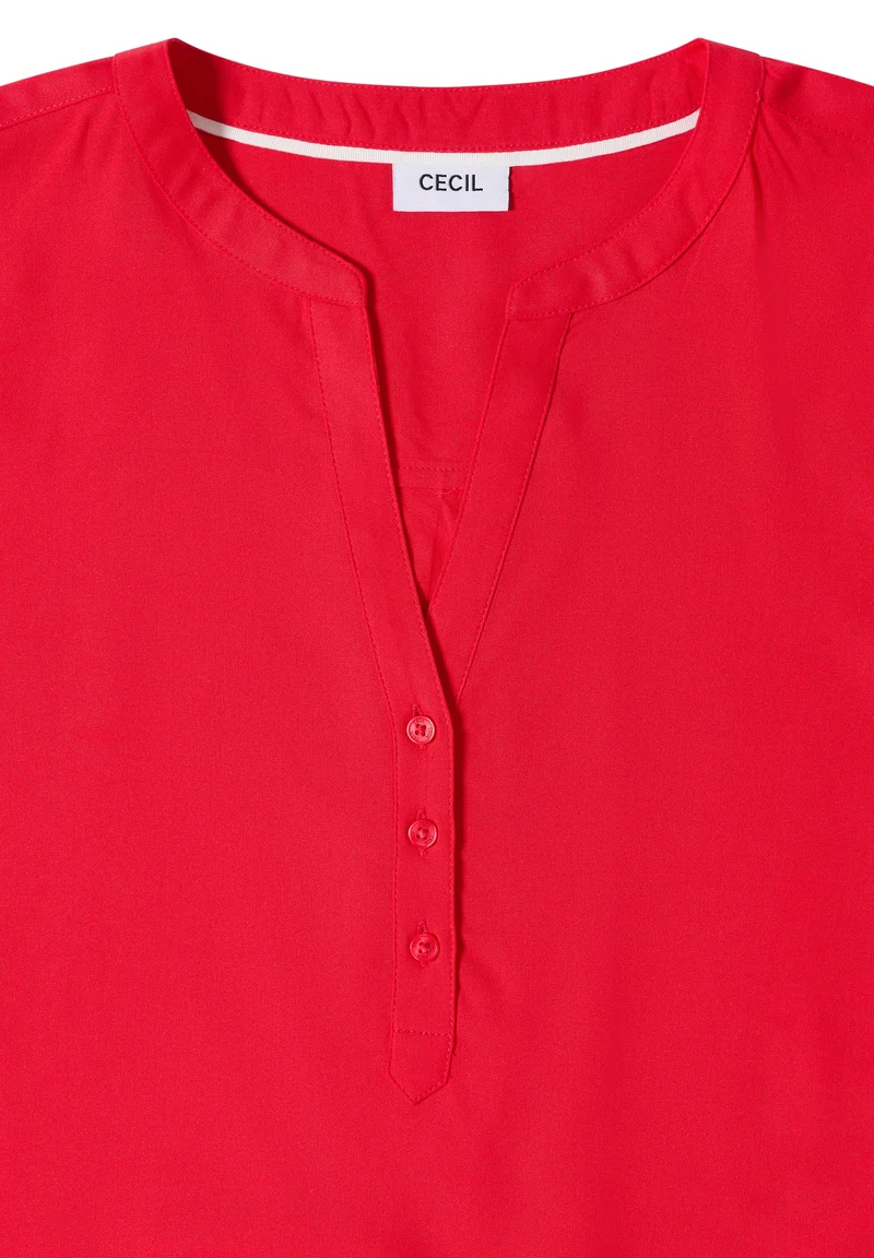 NOS Solid Splitneck Blouse, glazed apple red