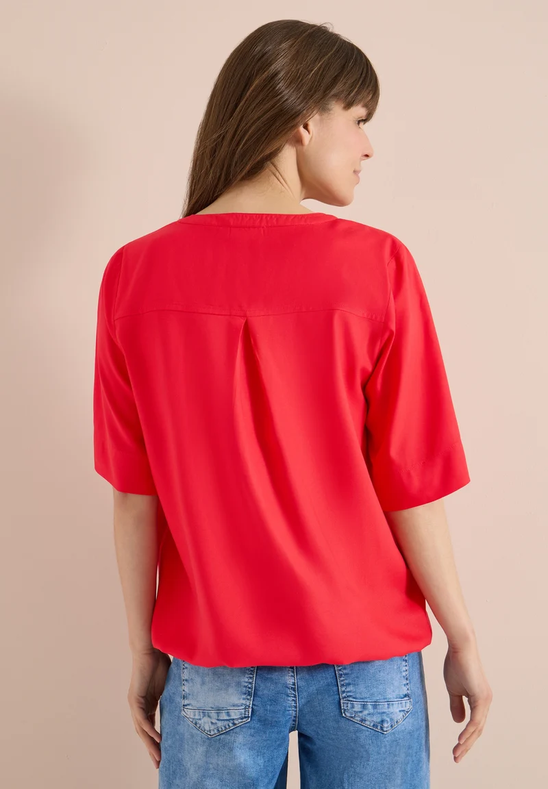 NOS Solid Splitneck Blouse, glazed apple red