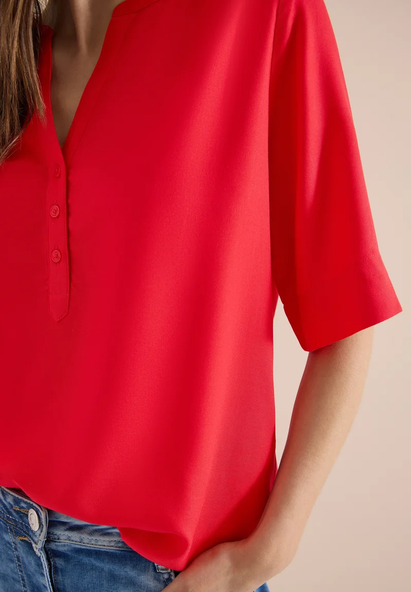 NOS Solid Splitneck Blouse, glazed apple red