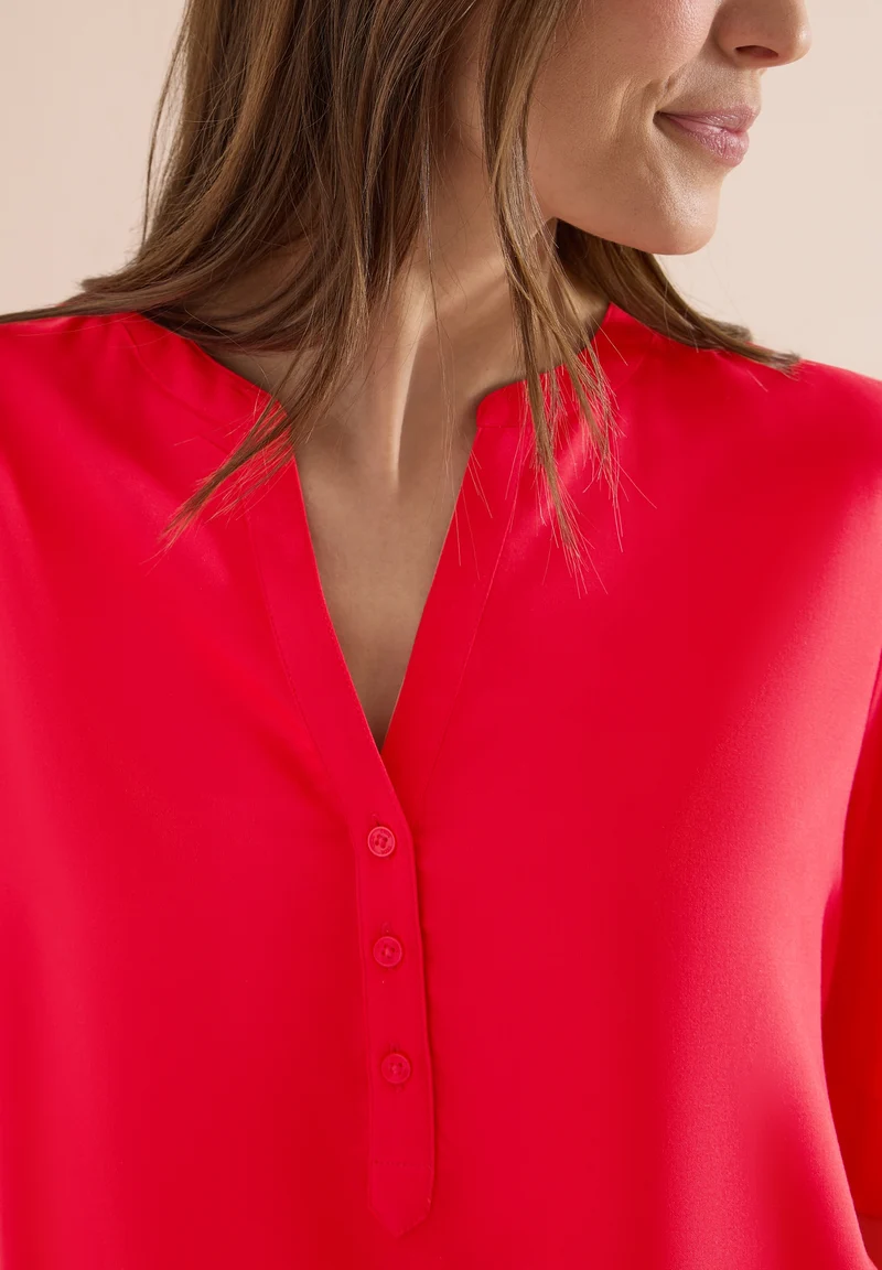 NOS Solid Splitneck Blouse, glazed apple red