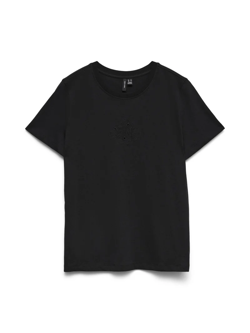 VMMIRANIA FRANCIS SS TOP BOX JRS, Black/CENTER BRODERIE