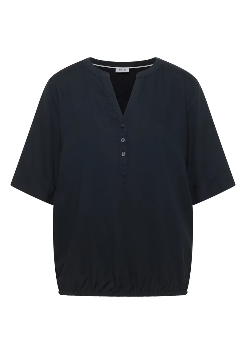 NOS Solid Splitneck Blouse, universal blue