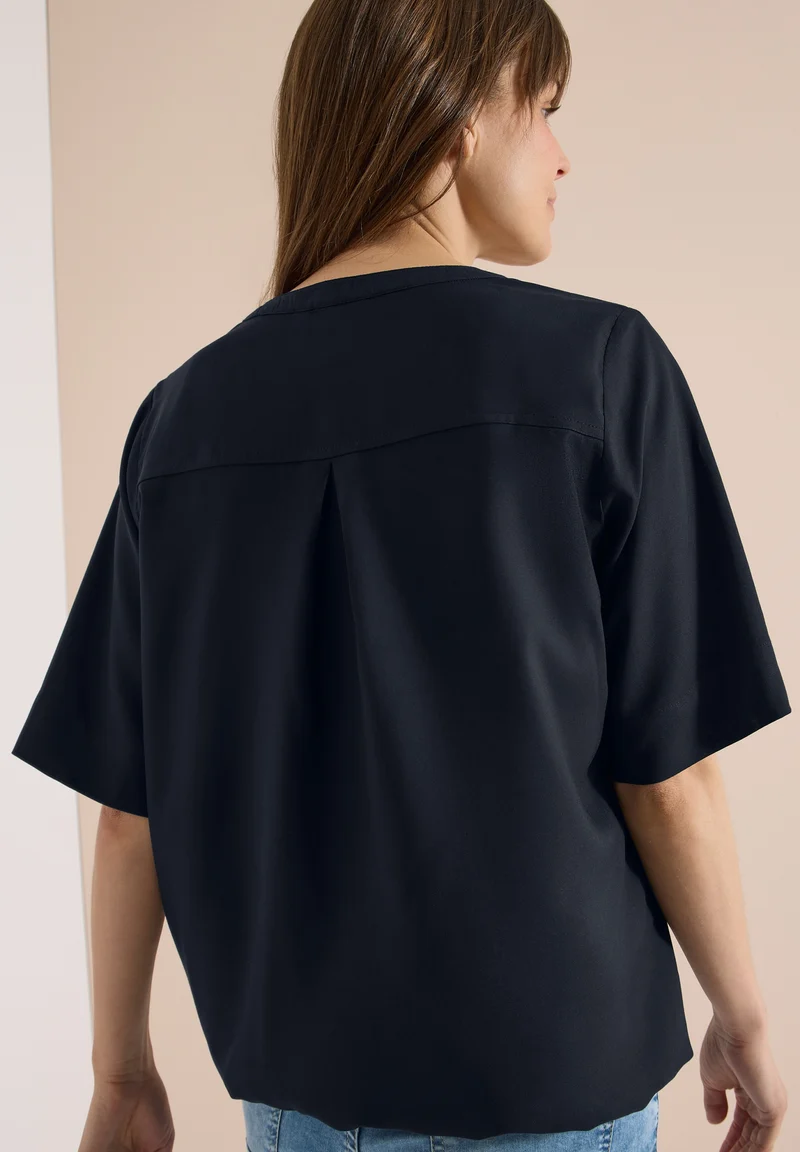 NOS Solid Splitneck Blouse, universal blue