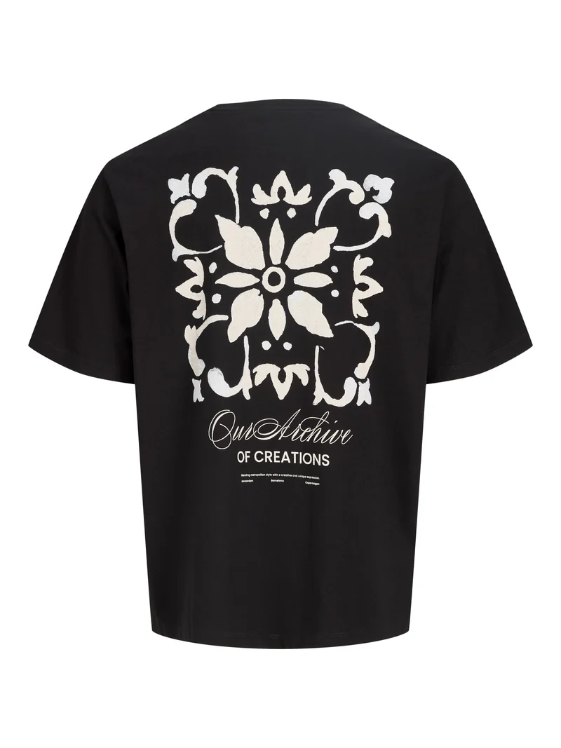 JJART PRINT TEE SS CREW NECK, Black