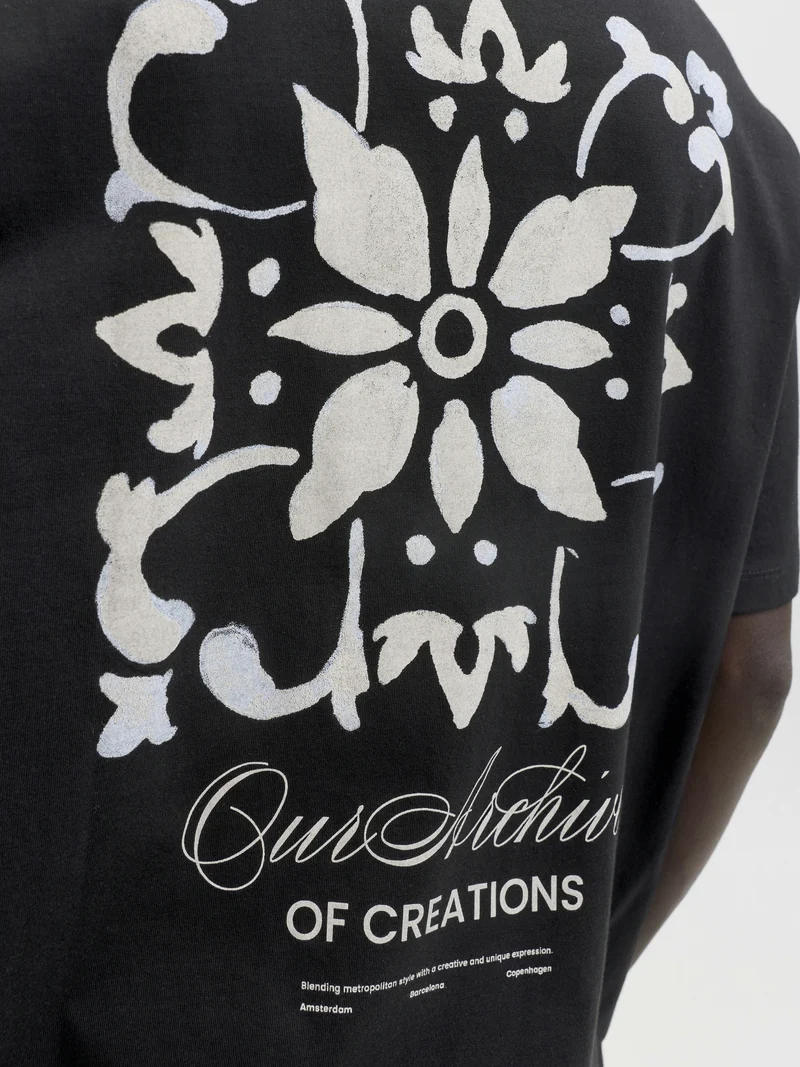 JJART PRINT TEE SS CREW NECK, Black