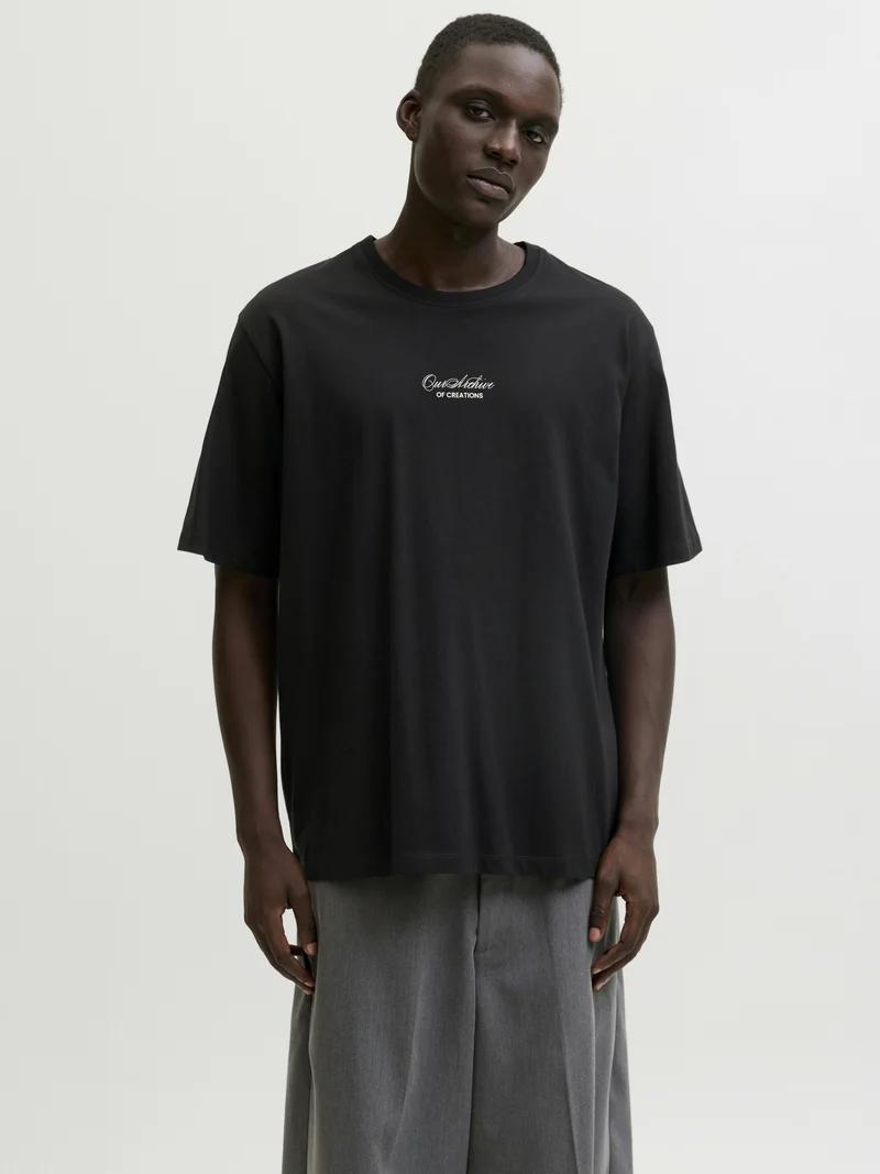 JJART PRINT TEE SS CREW NECK, Black