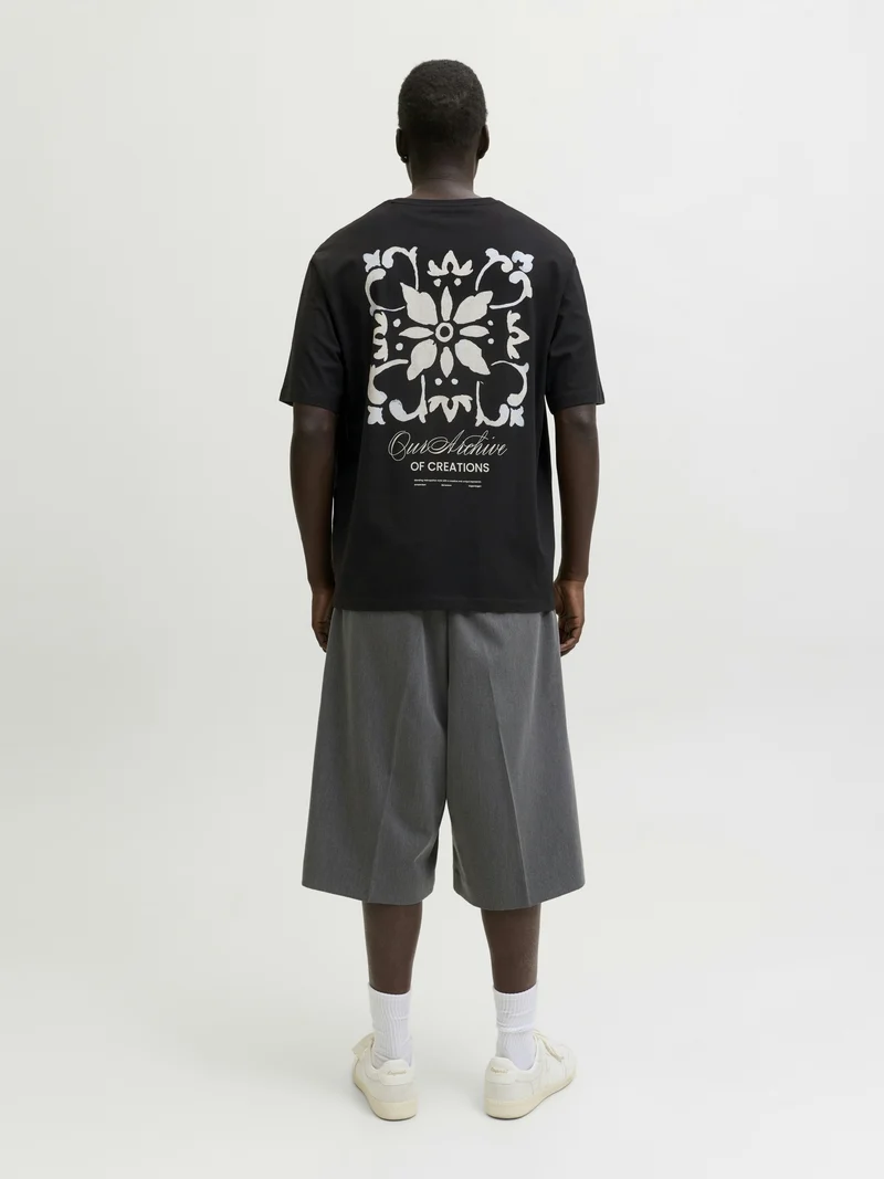 JJART PRINT TEE SS CREW NECK, Black