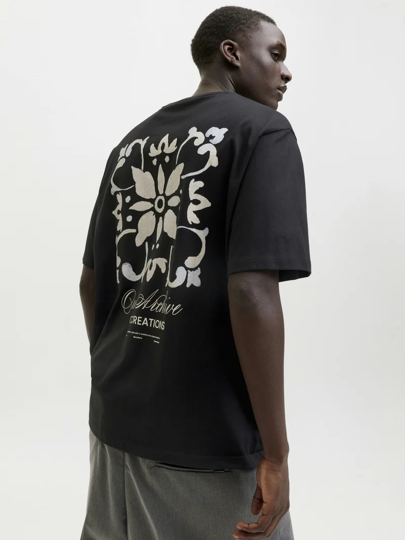 JJART PRINT TEE SS CREW NECK, Black