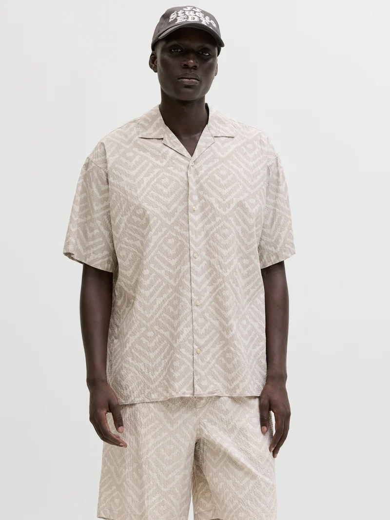 JJMILO SEERSUCKER RESORT SHIRT SS, Moonbeam/AOP