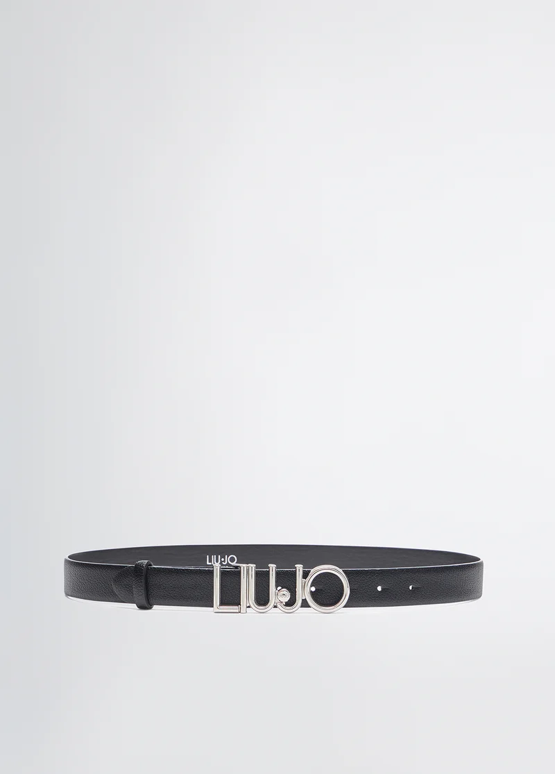 Belt with logo buckle