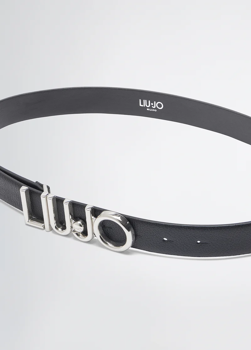 Belt with logo buckle
