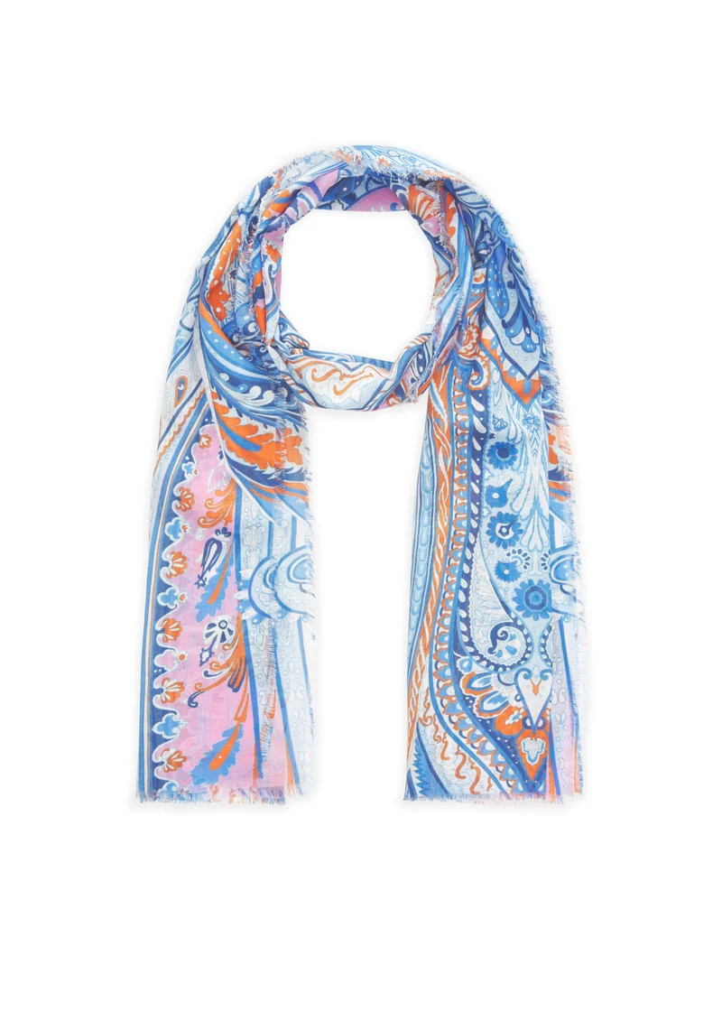 PRINTED SCARF COTTON PAISLEY blau-50X180CM, blau