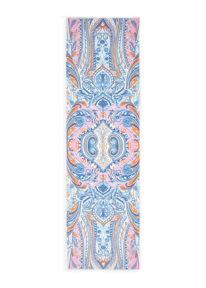PRINTED SCARF COTTON PAISLEY blau-50X180CM, blau