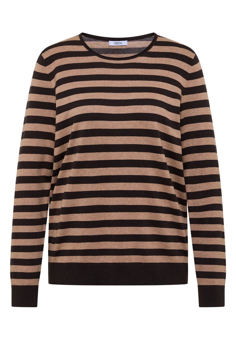 TOS_Striped Roundneck, truffle brown