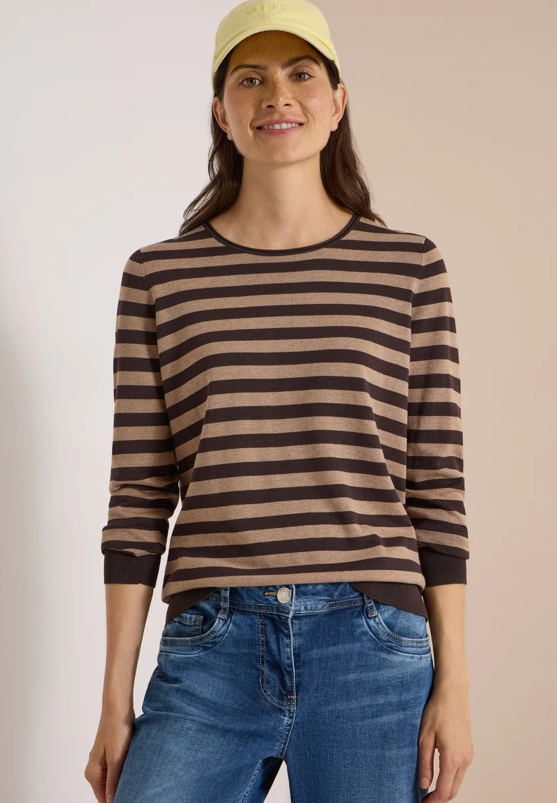 TOS_Striped Roundneck, truffle brown