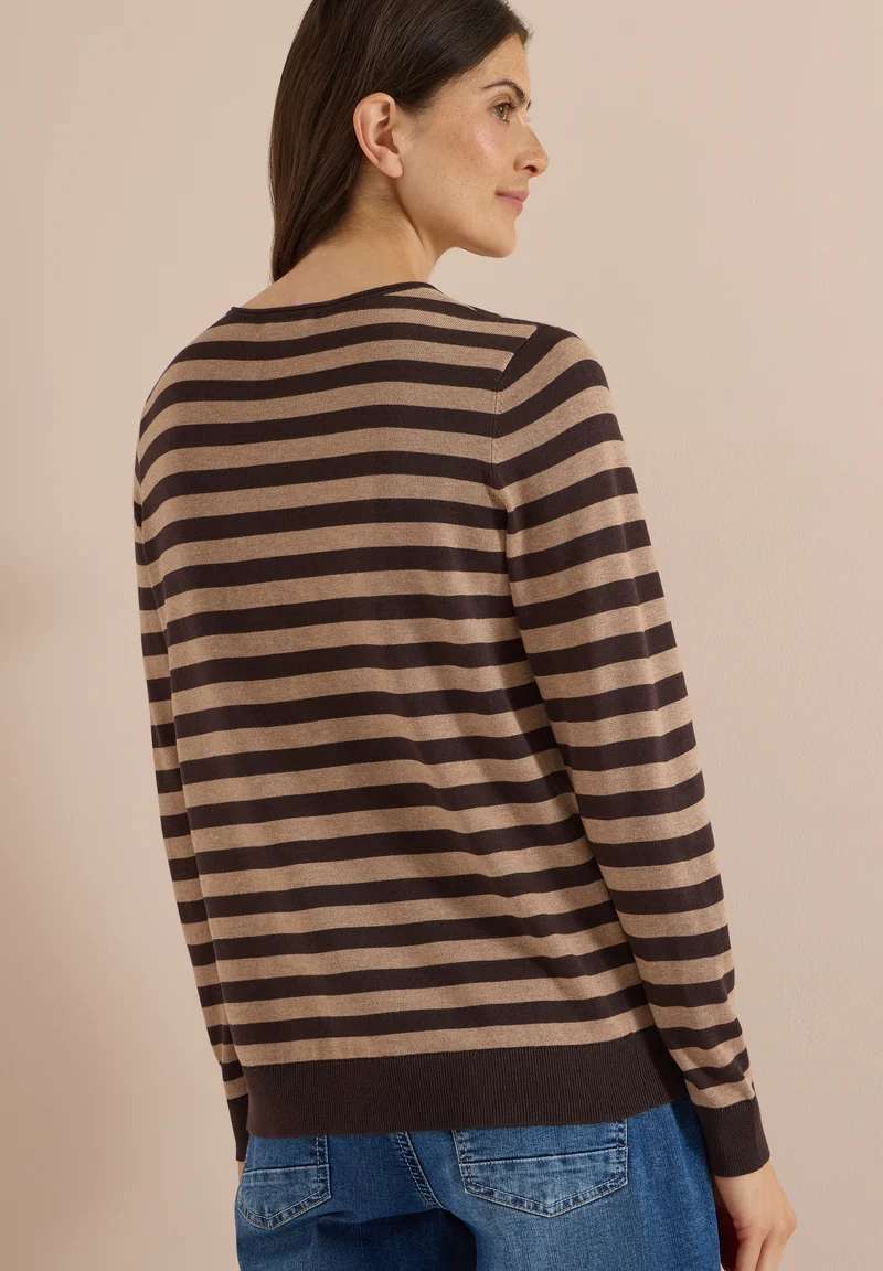TOS_Striped Roundneck, truffle brown