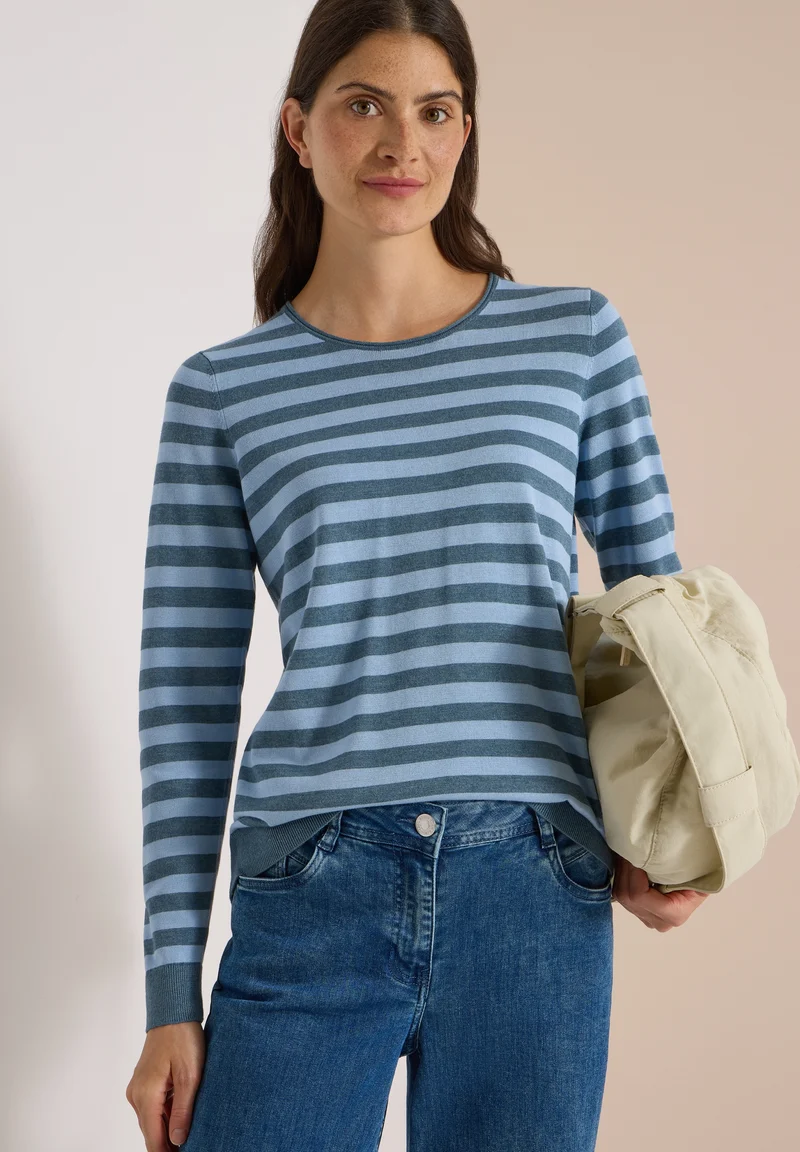 TOS_Striped Roundneck, easy blue