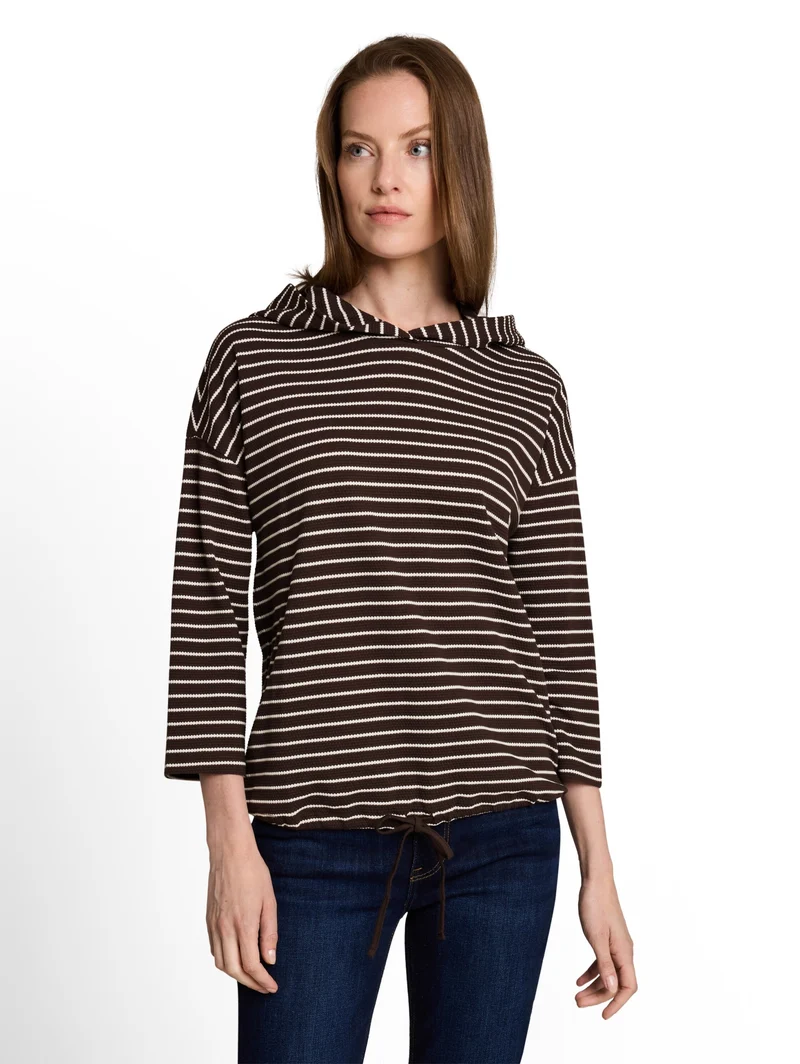 T-shirt hoody stripe structure, java dark brown white stripe